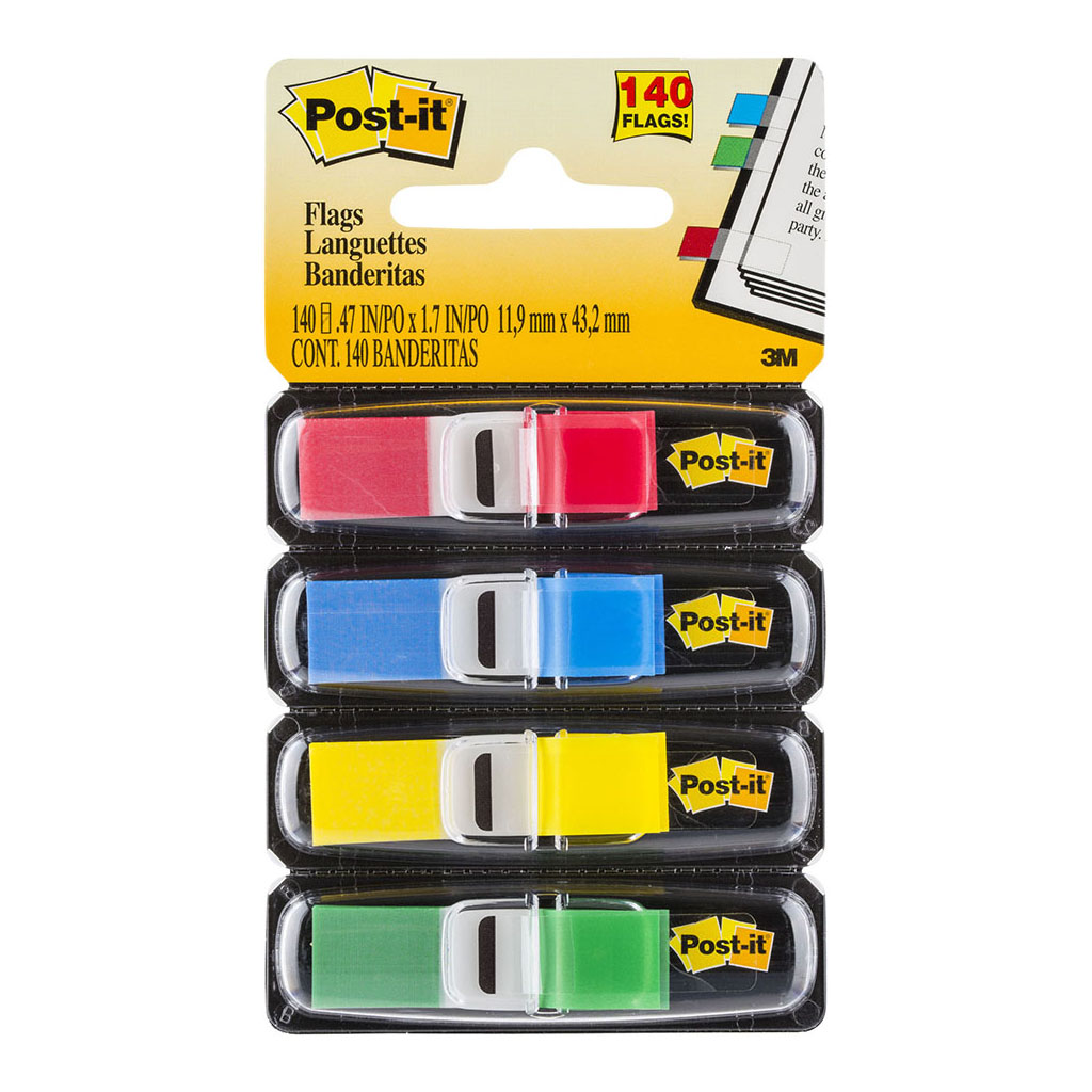 Post-it Flags 683-4 12x43mm Primary, Pack of 4